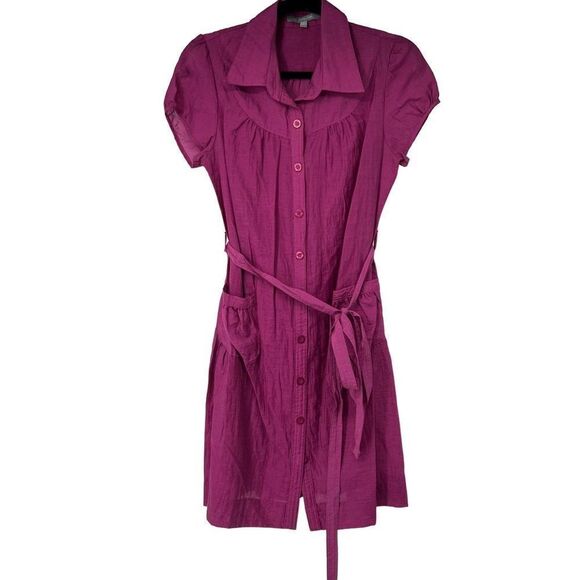 NY Collection Purple Orchid Short Sleeve Button Front Cotton Blend Dress - Picture 1 of 9
